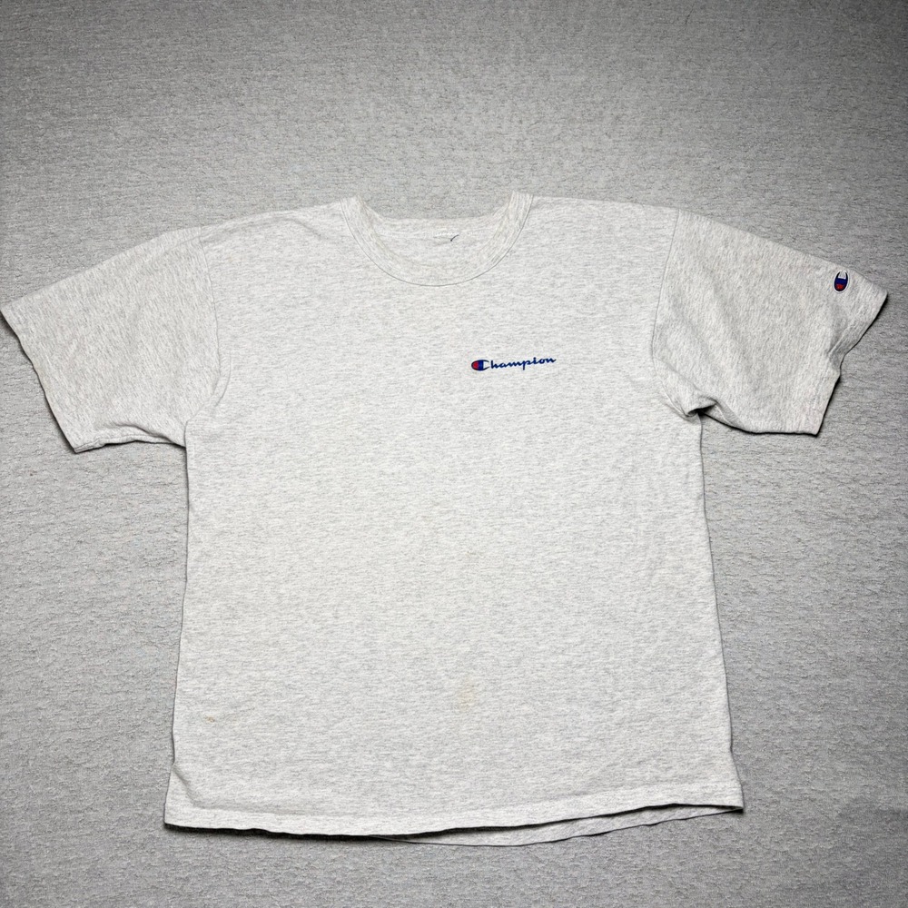 Champion Mens T-Shirt Large Gray Script Logo Short Sleeve Embroidered - Picture 1 of 10